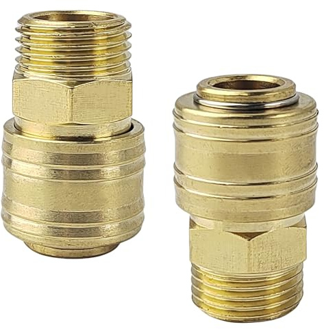 gQsskli 2 Druckluftkupplungen 1/2 Zoll aus Messing | Zwei 1/2-Zoll-Schnellkupplungen aus Messing für den Anschluss von Kompressoren, Luftleitungen und Druckluftschläuchen.