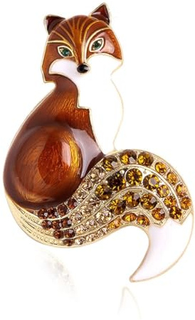 FANSWAN Broche de zorro con diamantes de imitación, insignias de animales, joyas, mochila, decoración, accesorio de moda para chaquetas, ropa, metal, sin piedras preciosas, Metal, No es una piedra