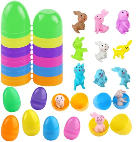 RobLuX 24 Huevos de Pascua para Rellenar Huevos de Plástico de Colores Huevo Pascua 24 Conejito Pascua Vistoso Huevos de Pascua con Sorpresa Conejo para Regalos de Pascua de Bricolaje para Niños
