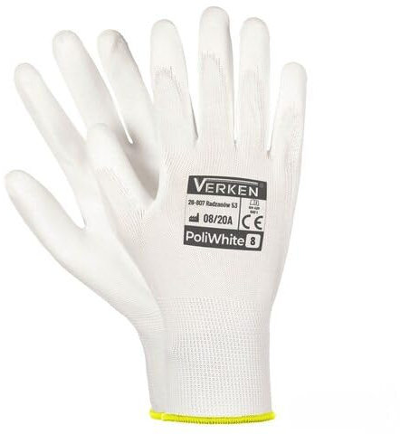 VEPATIM 12 Paar Montagehandschuhe Arbeitshandschuhe Polyester Polyurethan M-8 weiss