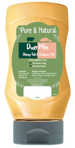 Pure & Natural Duo Sheep/Salmon Oil for Dogs & Cats, 300ml - Omega 3 Fish Oil for Dogs with Liquid Sheep Fat for Joint Health, Dog Food Topper, Weight Gainer & Coat Supplement for Dogs