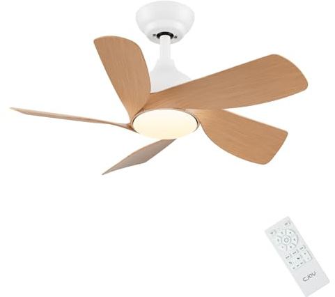 CJOY 30 inch Ceiling Fan Light, Woodgrain Ceiling Fans with Lights Dimmable, Memory 3CCT, 6 Speeds, Quiet, Reversible DC 5 Blades, Fan Lights Ceiling for Bedroom/Kids Room/Corridor/Aisle