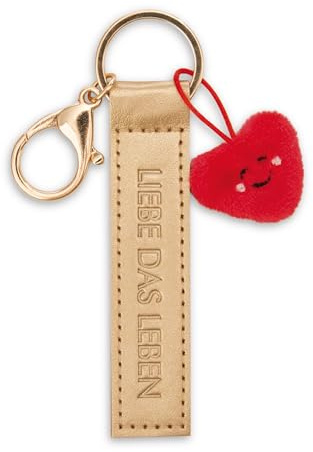 Schlüsselanhänger Liebe das Leben Kunstlederband gold 10cm mit Herz
