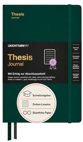 LEUCHTTURM1917 Thesis Journal A5, Hardcover, Schreibratgeber | mit dem Schreibinstitut, 224 nummerierte Seiten, für Abschlussarbeiten, Forest Green, Deutsch