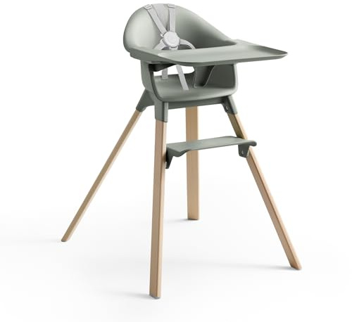 Stokke Clikk High Chair, Glacier Green - All-in-One High Chair with Tray + Harness - Light, Durable & Travel Friendly - Ergonomic with Adjustable Features - Best for 6-36 Months or Up to 33 lbs
