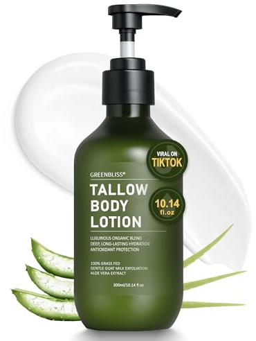 Beef Tallow Skin Care - 100% Organic Grass Fed tallow balm Lotion - Face + Body, Whipped Moisturizer for Sensitive Skin, Natural Deep Hydration, Sensitive Skin Safe, 10 FL Oz.