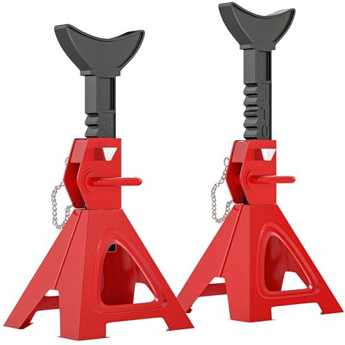 HOMCOM Unterstellbock 3 Tonnen Traglast 2 Stück Stützbock inkl Sicherungssplint 10 stufig Höhenverstellbar 290 mm bis 410mm Unterstellböcke PKW Wagenheber Ständer für Werkstatt Garage Rot