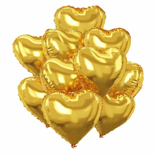 Herz Folienballons, 10 Stück Herz Helium Luftballons Heliumballon Herzen Gold Herzluftballons Herzform Folienluftballon Herzballons für Geburtstag Hochzeit Brautdusche Valentinstag