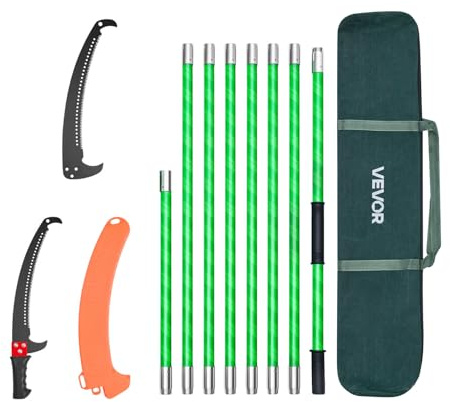 VEVOR Astsäge mit Teleskopstiel, 2,15-8,09 m einstellbar, Klinge aus 65Mn-Stahl, leichte Stange aus Fiberglas, zum Beschneiden hoher Äste, Teleskop Baumsäge für Palmen Sträucher