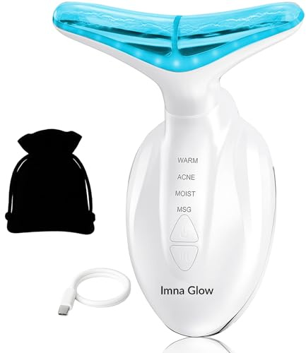 Imna Glow Anti Wrinkle Facial Massage Device – Double Chin Beauty with Multi-Color LED Light Therapy – EMS Radio Frequency Face & Neck – Hot 45°C/Cold 5°C Modes – Facelift & Facial Sculptor