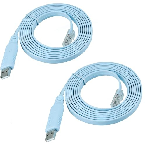 Vulcyxa 2 Cable de Consola, Console Cable USB a RJ-45 1.8m para Routers, Switches y Firewalls, Compatible con Windows, Mac OS, Linux, Cables de Conexión para Configuración (Azul)