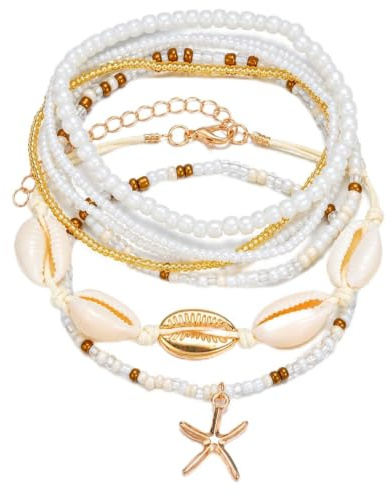 7pcs Shell Anklet Bracelets for Women, DIY Summer Beach Starfish | Shell, Starfish, Summer Holiday Foot Chain