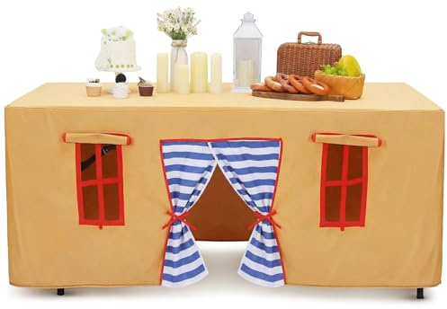Oudain 10ft x 7.5ft Large Tablecloth Playhouse for Kid Table Fort Cover Table Cloth Tent Playhouse for Dining Room Birthday Indoor Outdoor Party Playground (Yellow Blue Colors,Fairy Style)