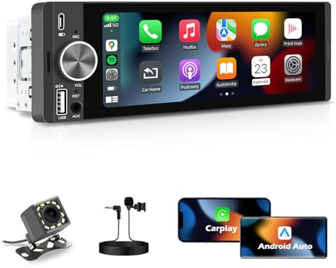 Autoradio con schermo, Singolo DIN, CarPlay Wireless e Android Auto, Touchscreen da 6,28 pollici con Bluetooth, MirrorLink, Radio FM, Comandi al Volante, Porta USB-C, Telecamera per la Retromarcia