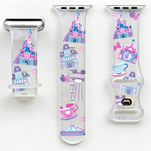 Cartoon Strap for Apple Watch Bands Series 11 10 9 8 7 6 5 4 3 SE SE2 SE3 for Women, Cute Soft Silicone iWatch Band 42mm 41mm 40mm 38mm, Castle Bracelet for Girl Kids Gift