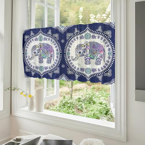 Fasbuy Scheibengardine Küchengardinen Bistrogardine 1 Stück, Tiermotiv Wohnzimmer Küche Küchengardinen kurz mit Stangendurchzug für Landhausstil Bauernhaus Gardinen (Lila Elefant,90x45cm)