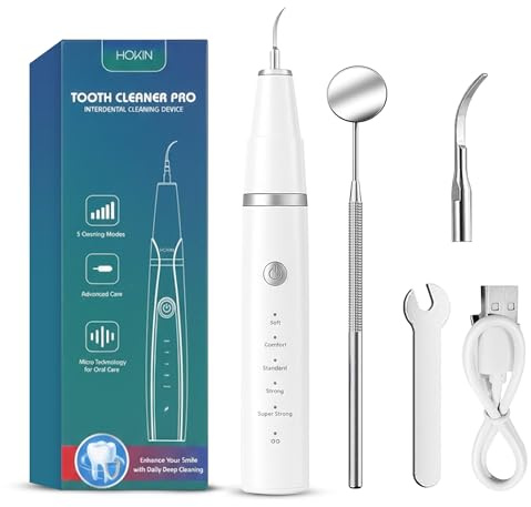 HOKIN Limpieza Dental 5 Piezas de Acero Inoxidable Blanqueamiento Dental Para Hombres, Mujeres, Niños y Mascota (Clásica-blanca)