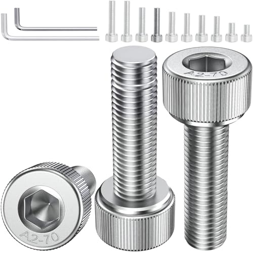 YOOPIN 60 Stück DIN912 M4x20mm Innensechskant A2 Edelstahl | Zylinderschrauben mit Sechskantschlüsseln. Für Möbel und Heimwerkerarbeiten