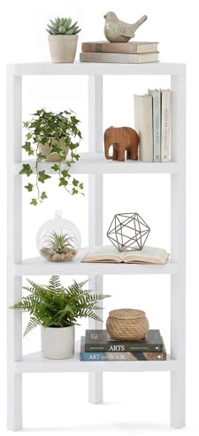 COSTWAY 4-Tier Corner Bookshelf, Freestanding Display Rack Ladder Shelving Unit with Open Slatted Shelves, Narrow Storage Shelf End Table Plant Stand for Home Office (White, Triangle)