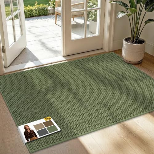 JSEI Fußmatte Innen 90 x 150 cm, Schmutzfangmatte rutschfest waschbar, Türmatte für Haustür Flur Eingang – Flacher Fußabtreter, Sauberlaufmatte für Küche & Wohnbereich, Grün