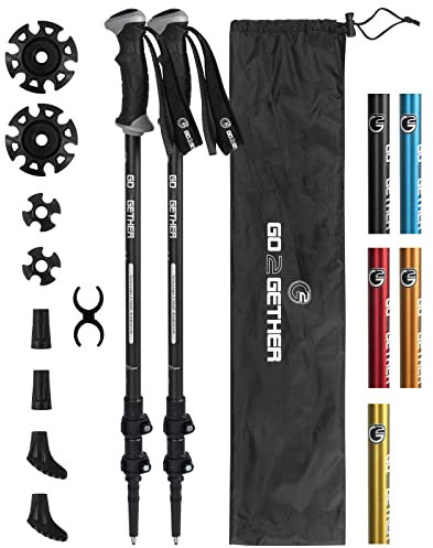 Trekking Hiking Poles - Aluminum 7075 Hiking Walking Sticks with Quick Adjustable Locks - Comfort BMM Handle - Padded Strap - Snow Baskets Attached (Pack of 2 Poles)