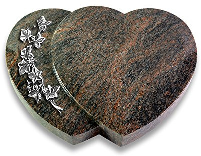 Grabplatte, Grabstein, Grabherz, Urnengrabstein Modell Amoureux 40 x 30 x 7 cm Himalaya-Granit, poliert inkl. Gravur (Aluminium-Ornament Efeu)