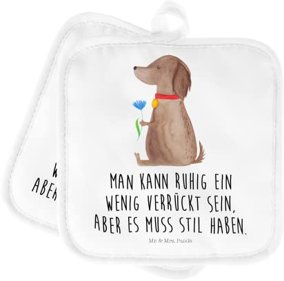 Mr. & Mrs. Panda Topflappen Hund Blume - Geschenk, Hunderasse, Vierbeiner, Sprüche, Topflappen 2er Set, Topflappenset, Hundemotiv, Hundeliebe, Hunde,