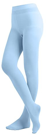 EMEM Apparel Women's Ladies Solid Colored Opaque Dance Ballet Costume Microfiber Footed Tights Stockings Fashion Light Blue B