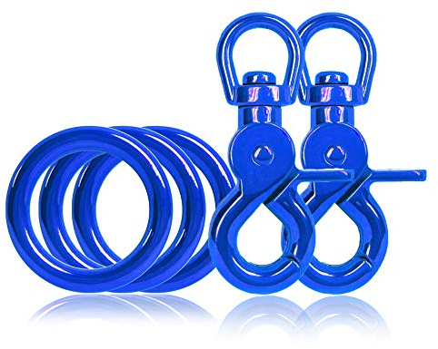 Ganzoo O-Ring & Scherenkarabiner Set aus nichtrostendem Stahl für DIY Hundeleine/Hundehalsband, 360° Drehkopf, Blau, 3X Ring 35 mm 4,5 mm + 2X Karabiner 61 mm