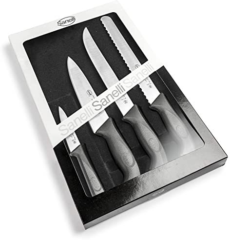 Sanelli Linea Skin Confezione coltelli Professionali Chef 4 pz, Acciaio Inox