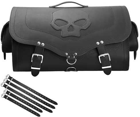 ORLETANOS Big Skull für Sissybar kompatibel mit Harley Davidson Gepäckkoffer Koffer Gepäckträger Chopper XL Groß schwarz Lederkoffer HD universal Gepäckrolle