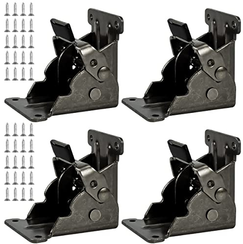 Folding Hinges, 4 PCS Folding Brackets for Table Bed Leg, 0-90 Degree Bronze Steel Lock Extension Support Hardware with Screws (Dark Brown)