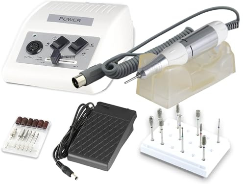 Profi Fußpflege Set Fußpflegegerät mit Fräser und Diamantschleifer | Elektrischer Nagelfräser mit extra starker Leistung und einfacher Bedienung Inkl. 10 Diamant Nagelschleifer mit Vitrinen Box