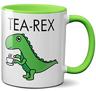 SMARTYPANTS Tea-Rex Mug - Ceramic Tea Coffee Hot Drinks Cup Birthday Present (Green Handle)