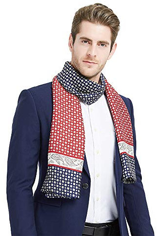 UK_Stone Seidenschal Doppelschicht Halstuch Herren Schal Loop (Paisley Blau Rot)
