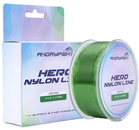 ANGRYFISH Nylon Fishing Line 300M-Monofilament Fishing Line-Super Abrasion Resistance-Excellent Elasticity-Low Visibility-Three Colors to Choose From(Green，19LB/0.37MM-300YDS)