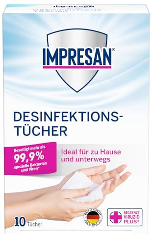 Impresan Desinfektionstücher -für Hände, Gegenstände und Oberflächen geeignet - für zu Hause & unterwegs - gegen Bakterien und Viren - 1er Pack