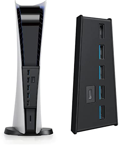 TNP PS5 USB Hub 3.1, Extension USB Type C 3.1 High-Speed Transmission Extender (Black) with 4 USB + 1 USB Charging Port + 1 USB C Port Converter Splitter for Playstation 5 Dualsense