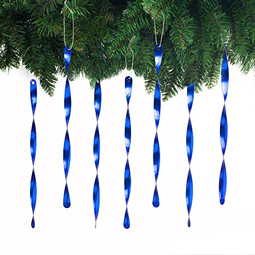 AMS Christmas Tree Ornaments 24PCS Aluminum Twisted Icicles Ornament Set for Christmas Tree New Year Party Decorations Supplies(Shiny 9.8,Blue)