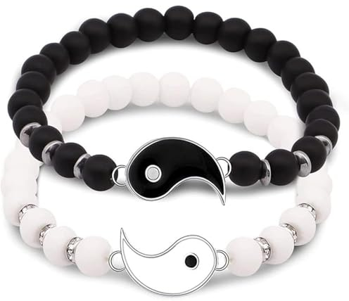 Shamoparty Pulsera2 Yin Yang a Juego, Cuerda Elástica Pulsera de Amistad Pulsera de Pareja, Personalizadas para Parejas y Mejor Amigo, Retro en Blanco y Negro