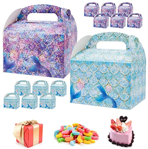 BLLREMIPSUR 12Pcs Mermaid Cupcake Boxes, Kids Party Cake Paper Boxes Cake Muffins Carrier Holder Gift Box for Cookies Desserts Pies Bakery Candy Wedding Girl's Birthday Baby Shower