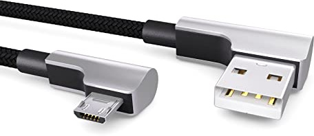 PAXO 2m Nylon Micro USB Kabel schwarz, 90 Grad Winkelstecker, USB auf Mikro USB Ladekabel, Datenkabel, Ladekabel, USB 2.0