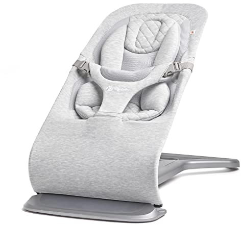 Ergobaby 3-in-1 Evolve Bouncer, Ergonomische Babywippe für Neugeborene ab Geburt bis zum Kleinkind, Babyschaukel mit Neugeboreneneinsatz (2,5 kg - 13,2 kg), Light Grey