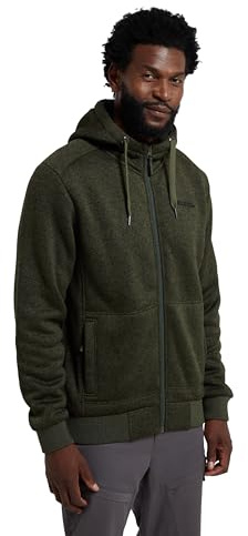 Mountain Warehouse Hoodie Hommes Nevis - Polaire Douce, Chaud, Confortable, Capuche Ajustable, Poches Avant Zip intégral - Marche, Course, Hiver Kaki Foncé L