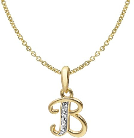 trendor Buchstaben-Anhänger B Gold 333/8K mit vergoldeter Silberkette | modisches Schmuckstück aus Echtgold für Damen, tolle Geschenkidee,
