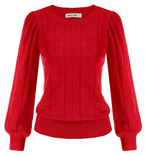 GRACE KARIN Femmes Chandails Pull Sweatshirt Manche Longue Col Rond Hiver Chaud Chic et Elegant