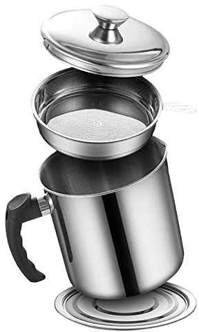 Jomewory 1400ml Edelstahl Fettfilter Ölbehälter, Öl Sieb Topf, Ölsieb, Küchenölfilter, mit Feinmaschigem Sieb & Staubdichtem Deckel, Geeignet für Aufbewahren von Frittieröl und Speisefett
