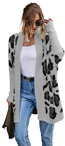 HEYPORK Damen Herbst Winter Warm Bequem Jacke Casual Mode übergangsjacke Mantel Frauen Strickjacke Jacke Persönlichkeit Mode Leopardenmuster Gestrickt Pullover