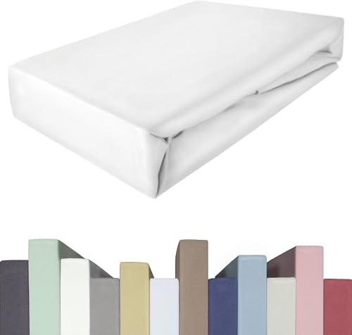 EDDA LUX Spannbettlaken für 20-40 cm hohe Matratzen, 120 x 200-220 bis 130 x 200-220 cm, Oeko-Tex, Baumwolle m. 5% Elasthan, Premium Spannbetttuch für Boxspringbett, in Weiß