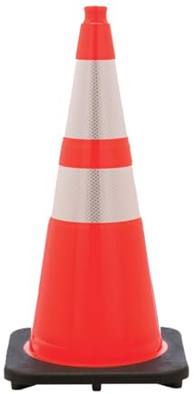 SmartSign Traffic Cone 28 inch - Fluorescent Orange Safety Cone with Reflective Strips and Heavy Bottom Black Base, Plastic Cone for Parking/Construction/Roads/Emergency Barrier, Pack of 1